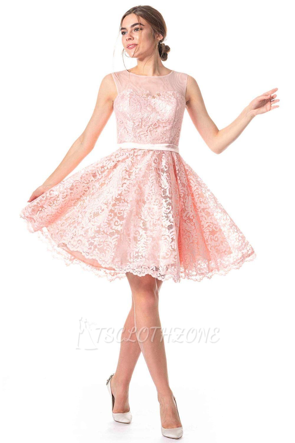 Lovely Jewel Neck ärmellose Blumenspitze Kurzes Partykleid Formelle Kleidung Kleid