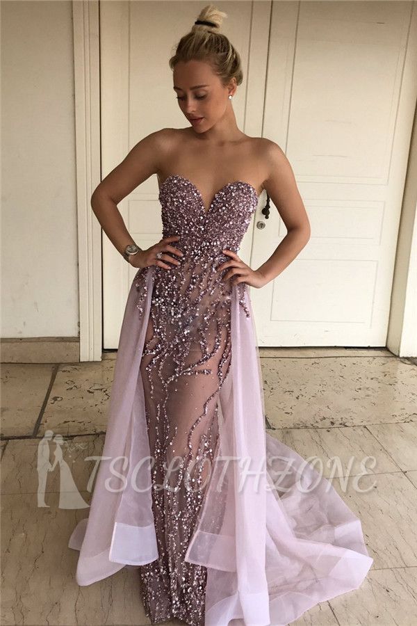 2022 Lalic Sweetheart Beads Sequins Evening Dresses Overskirt Crystals Sexy Prom Dress