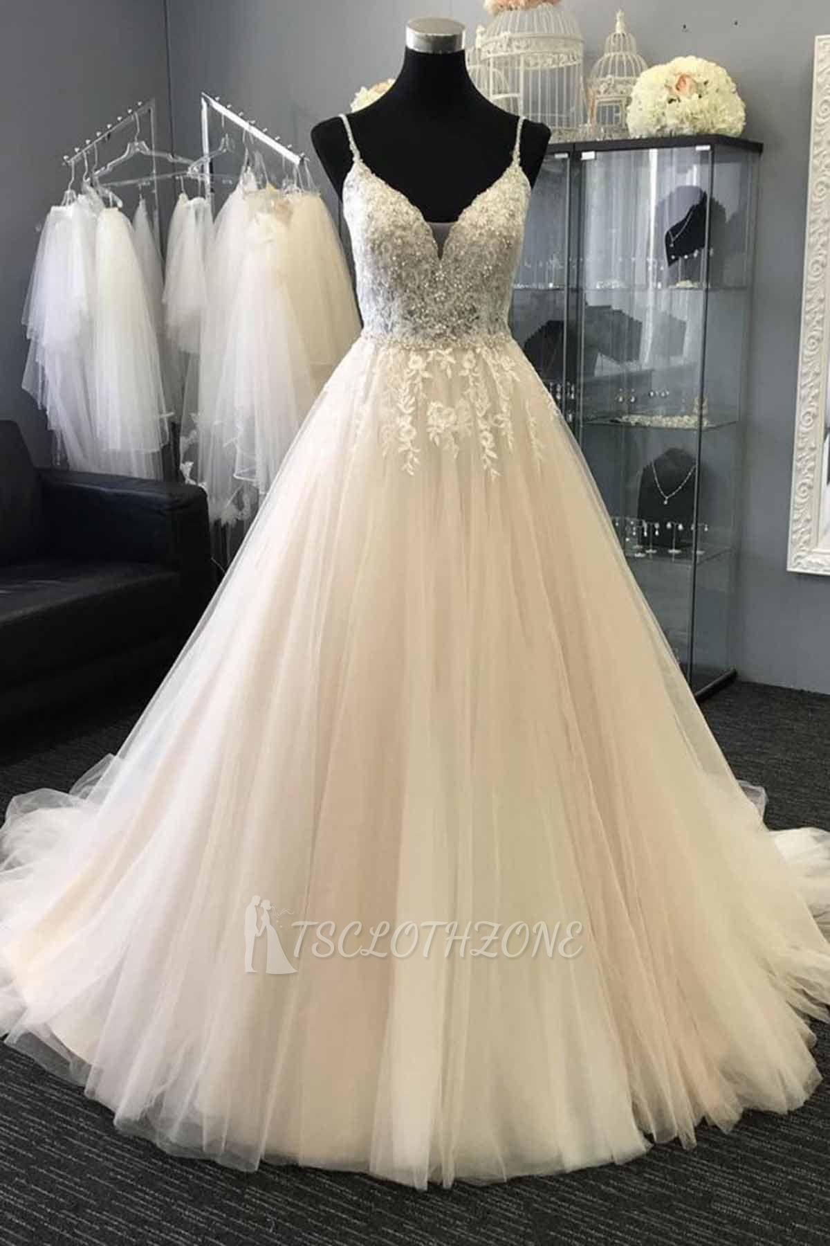 TsClothzone Gorgeous Sweetheart Lace Top White Long Wedding Dress Spaghetti Straps Sleeveless Bridal Gowns On Sale