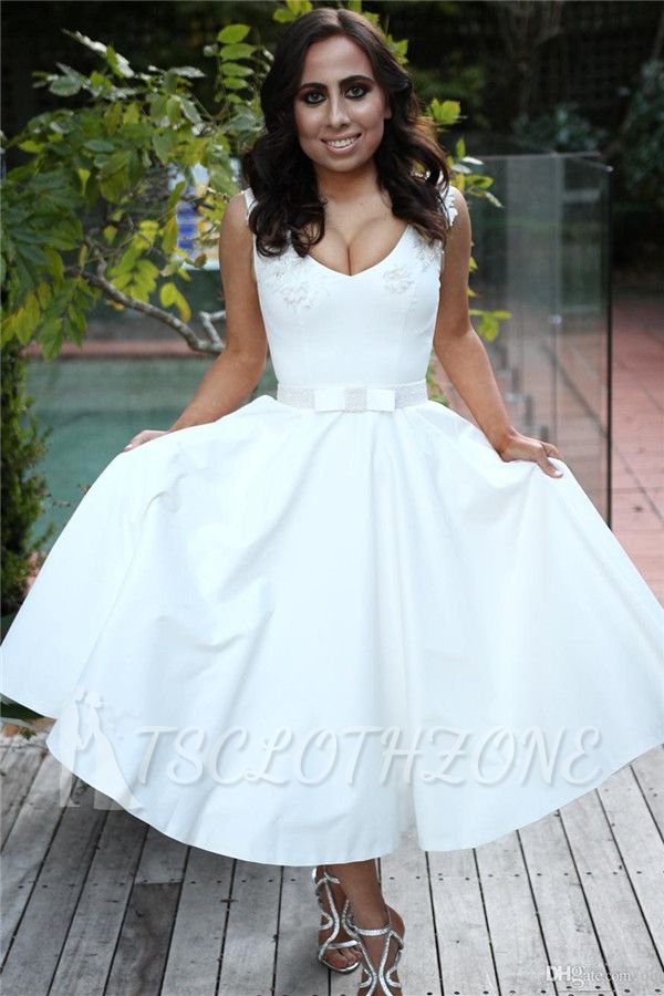 White A-Line Sleeveless Evening Dress | Cheap Short Straps Satin Formal Dresses