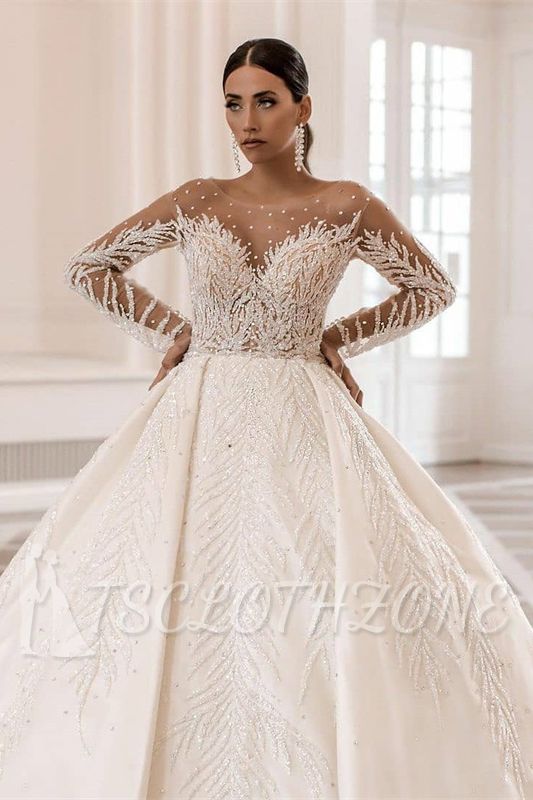 Luxuriöses langärmliges Brautkleid in A-Linie