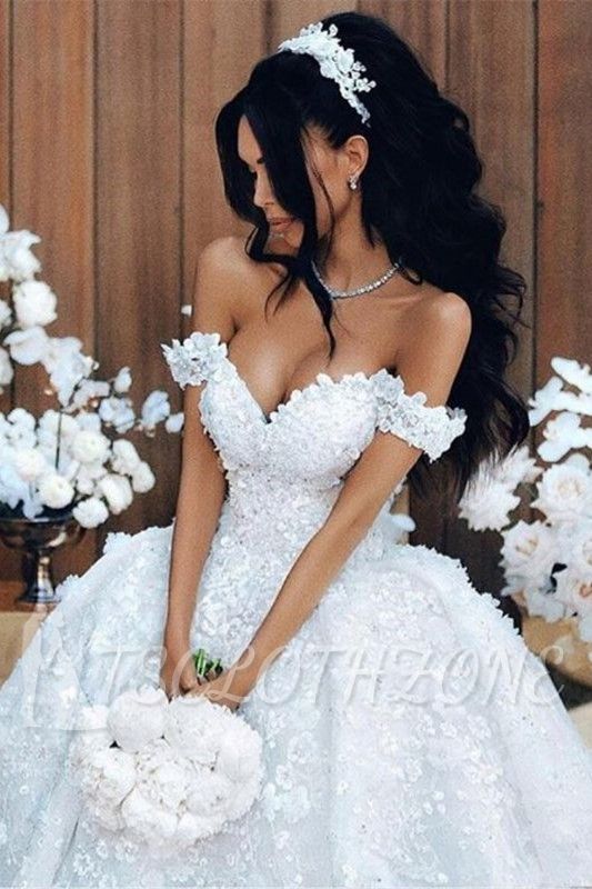 Schulterfrei Applikationen Luxus Brautkleider Prinzessin Ballkleid Sexy Brautkleid 2022