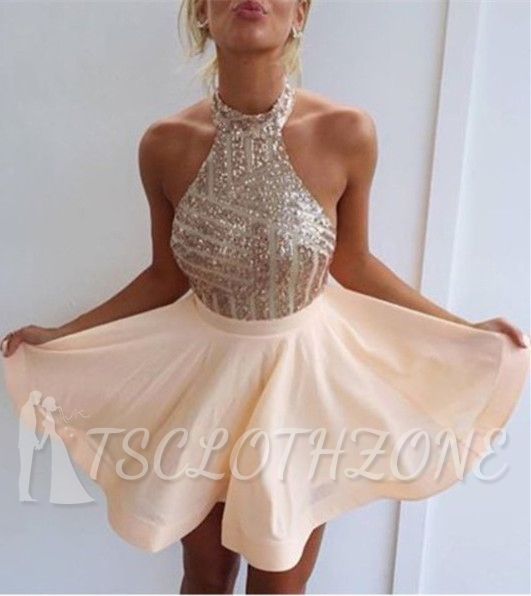 Sequin Halter Mini 2022 Homecoming Dresses Cute Sleeveless Short Summer Gowns