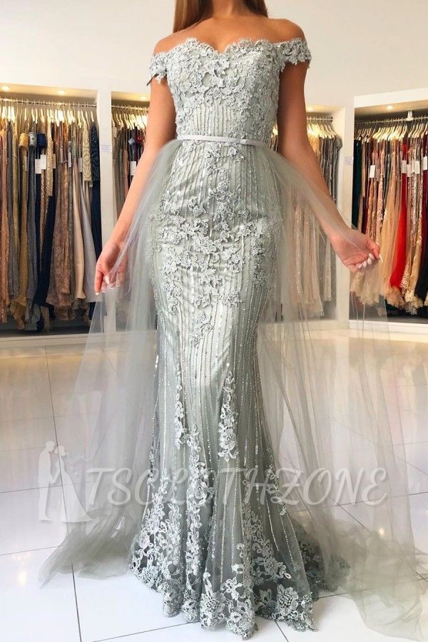 Elegant Princess Tulle Off-the-shoulder Lace Mermaid Prom Dresses
