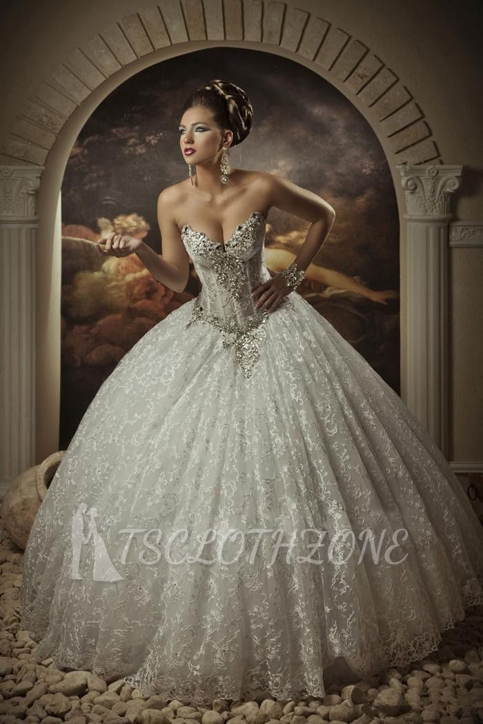 Arabic Bridal Gowns Sweetheart Lace Princess Ball Gown Arabian Wedding Dress