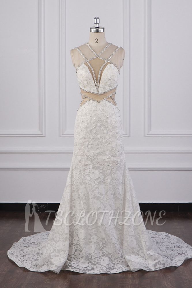 TsClothzone Gorgeous Sleeveless Lace Beadings Wedding Dress Appliques Rhinestones Bridal Gowns Online