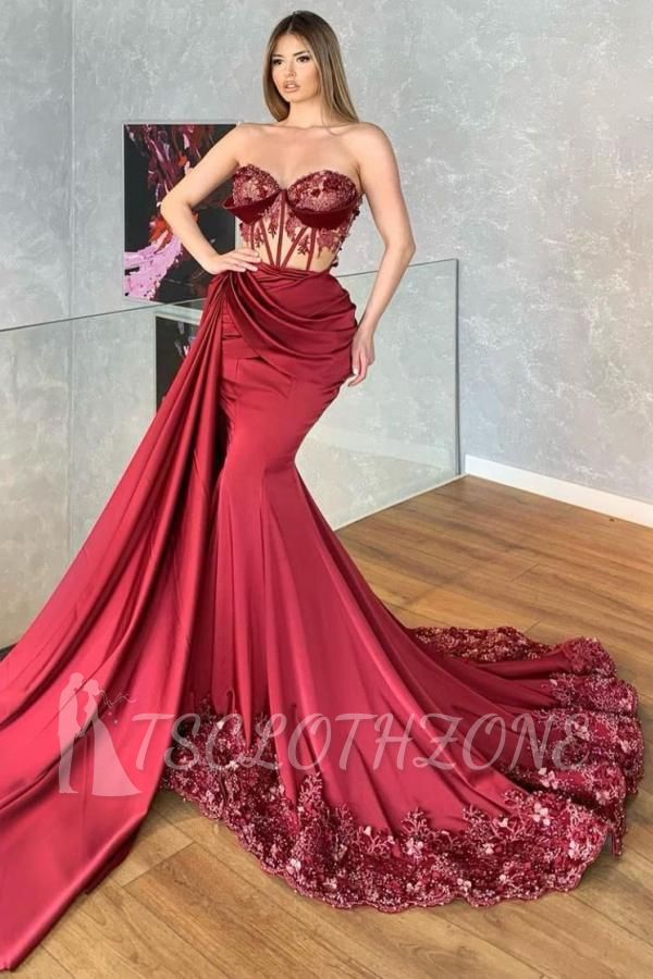 Charming Sweetheart Sleveless Mermaid Prom Dress with Floral Appliques