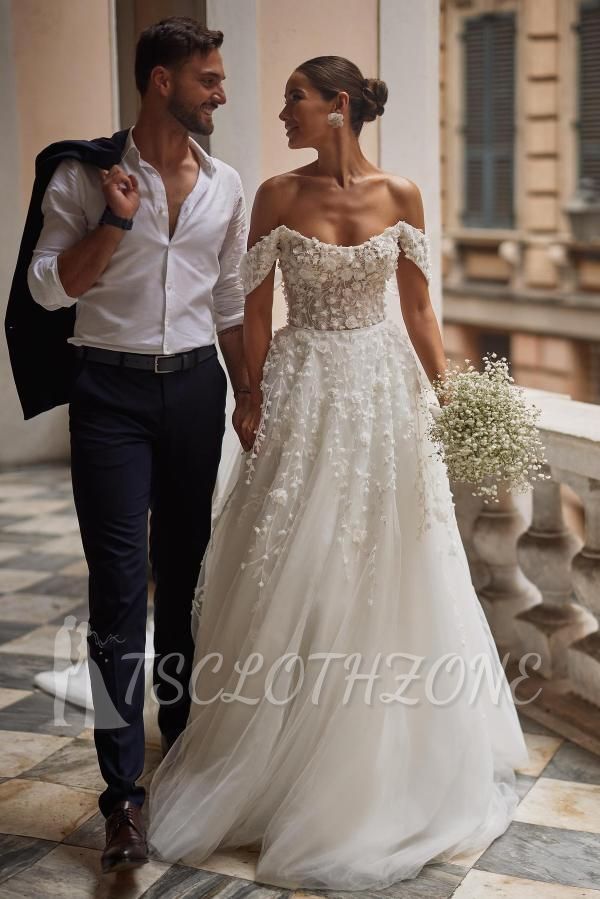 Fashion wedding dresses A line | Tulle wedding dresses with lace