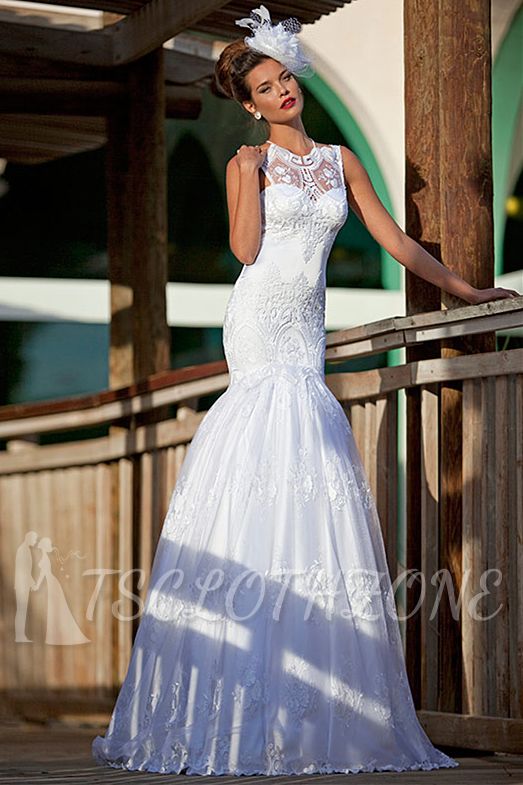 Elegant Mermaid Lace Wedding Dresses 2022 Jewel Sleeveless Floor Length Bridal Gowns