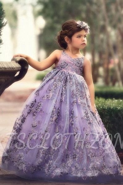 Fee Liac A-Linie Spitze trägerlos und überqueren dünne Träger Blumenmädchenkleider | Günstige bodenlangen Little Girl Pageant Kleider