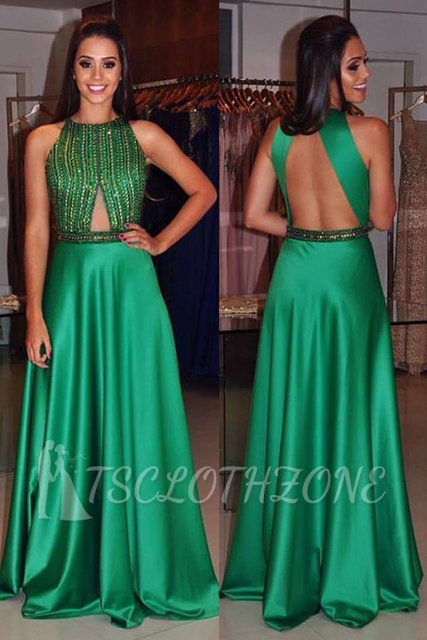 Sleeveless Floor length Green Evening Dress Beaded 2022 Popular  Prom Dress