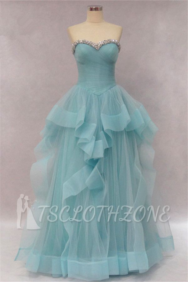 Tiered Pleats Sweetheart Prom Dresses Rhinestone Floor Length Sleeveless 2022 Evening Dresses