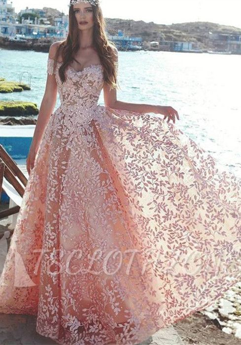 Elegant Off-the-Shoulder 2022 Evening Dress | Lace Appliques Prom Party Dress On Sale