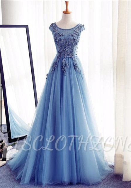 Elegant Illusion Sleeveless Lace Appliques A-line Lace-up Prom Dress