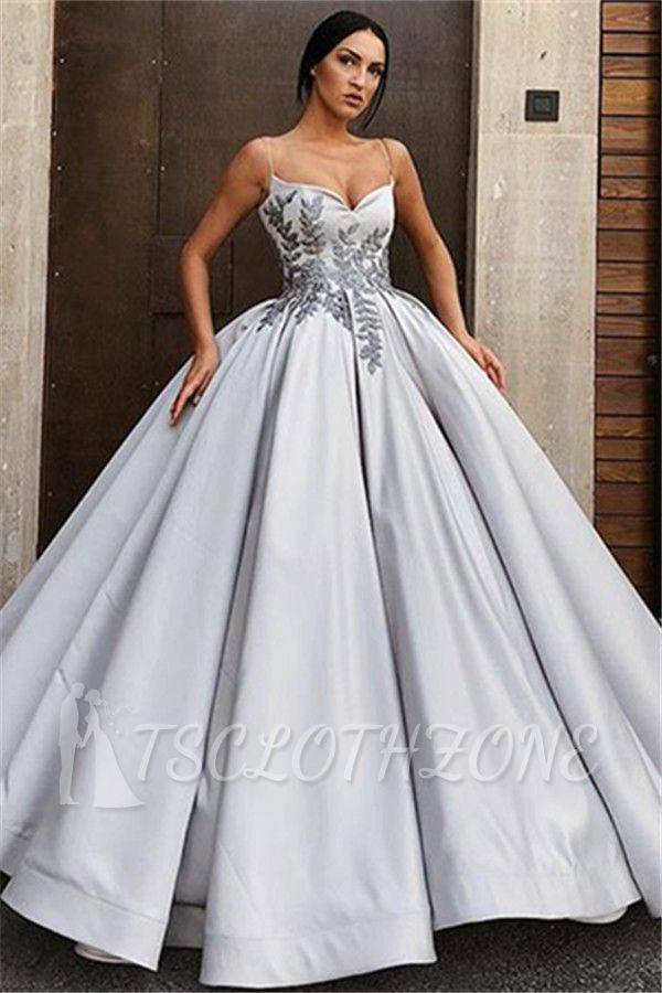 Spaghetti Straps Satin Puffy Evening Dresses | 2022 Appliques Elegant Quinceanera Dresses with Beads