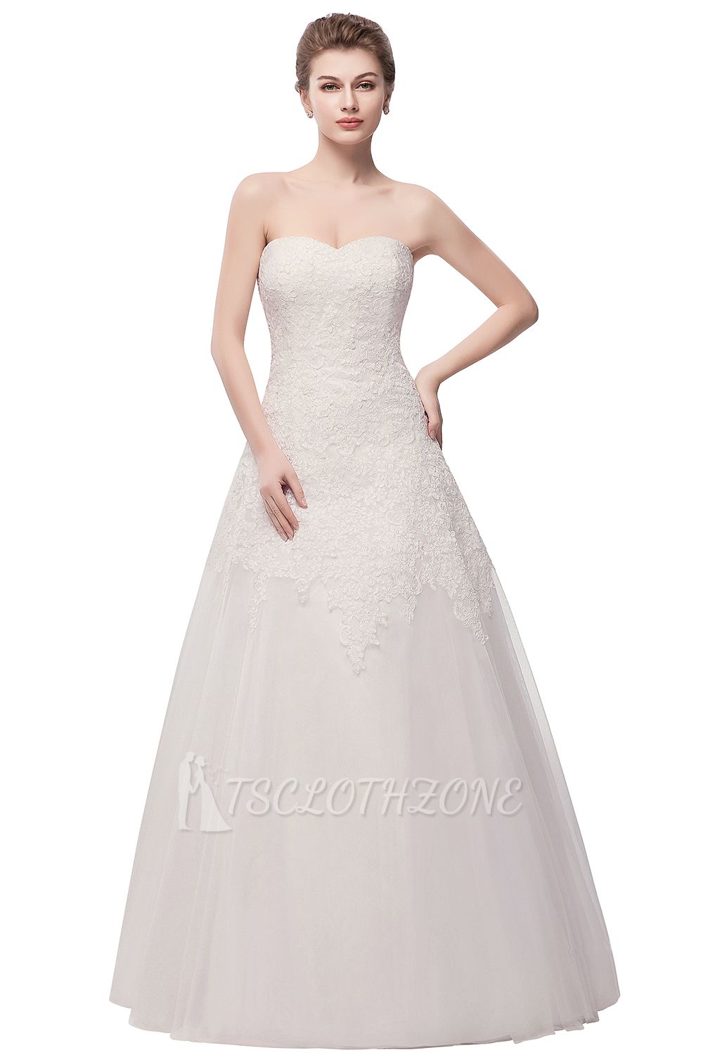 WIHELMINA | A-line Sweetheart Strapless Long Lace Tulle Wedding Dresses