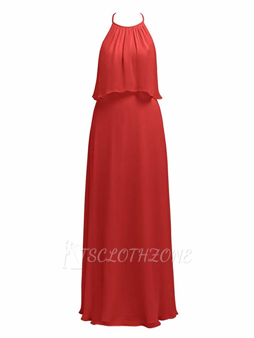 Red Halter Simple Long Maxi Bridesmaid Dresses