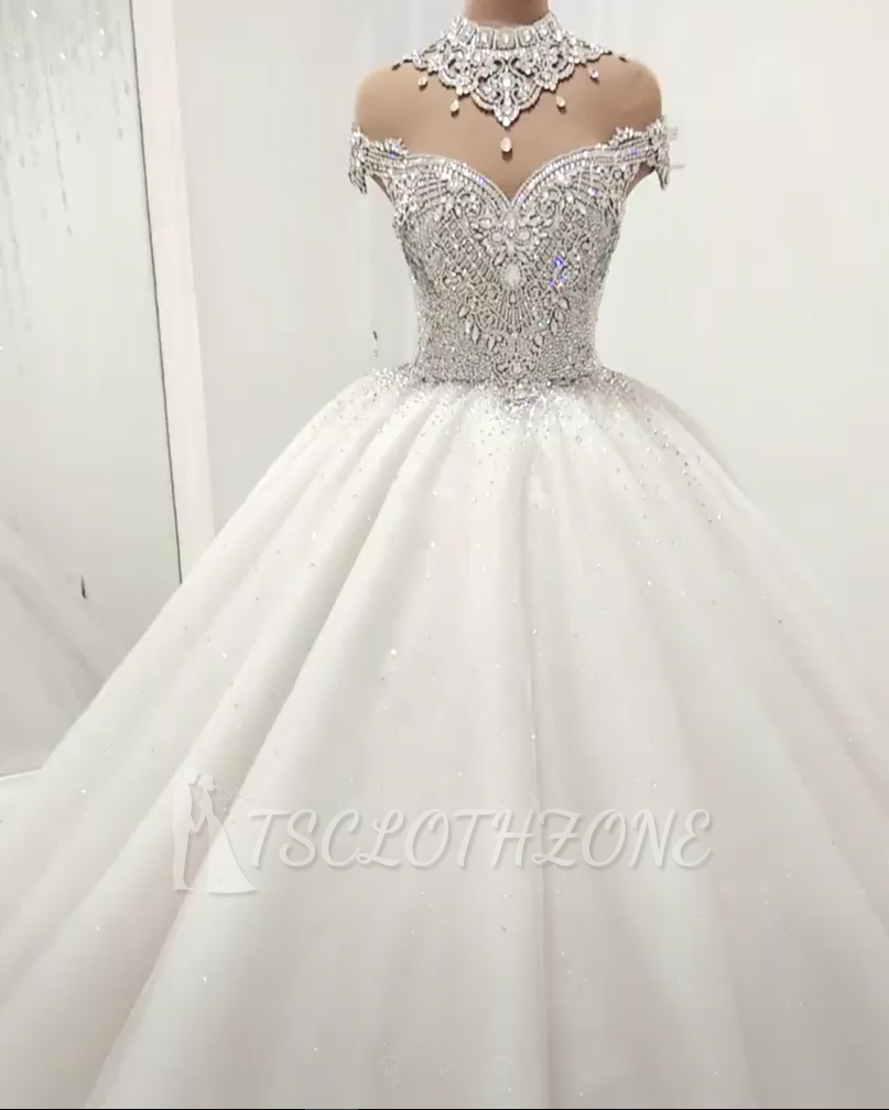 Luxury High Neck Crystal Beading Ball Gown Wedding Dresses
