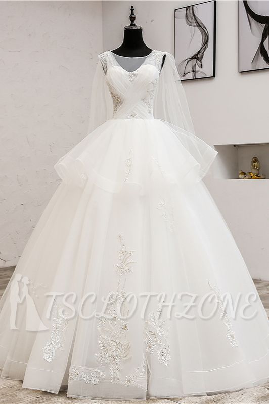 TsClothzone Gorgeous Jewel Sleeveless White Wedding Dress Tulle Appliques Bridal Gowns Online