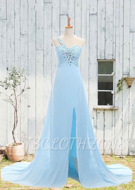 Sweetheart One Shoulder Crystal Prom Gowns Zipper Court Train 2022 Party Dresses