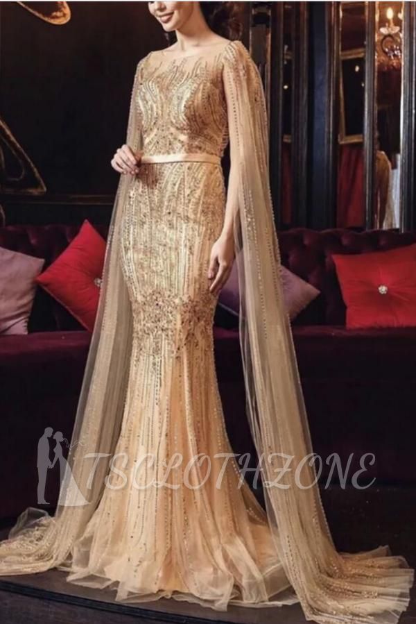 Extravagant evening dresses long gold | Glitter prom dresses