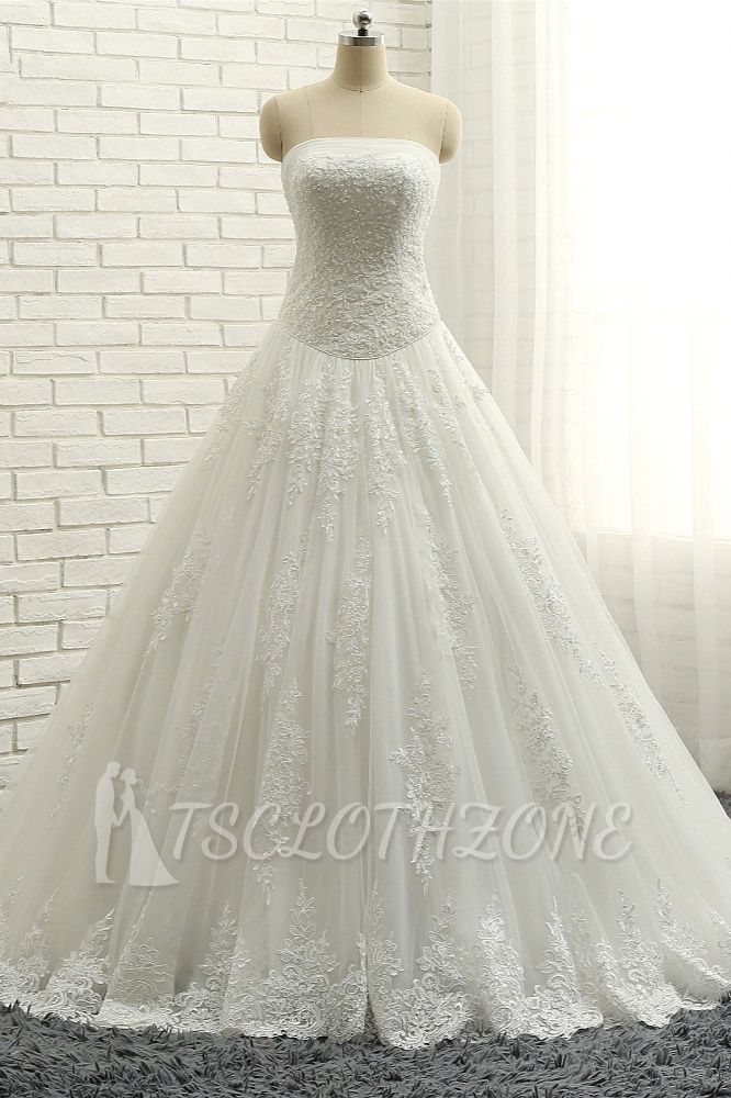 TsClothzone Gorgeous Bateau White Tulle Wedding Dresses A line Ruffles Lace Bridal Gowns With Appliques Online