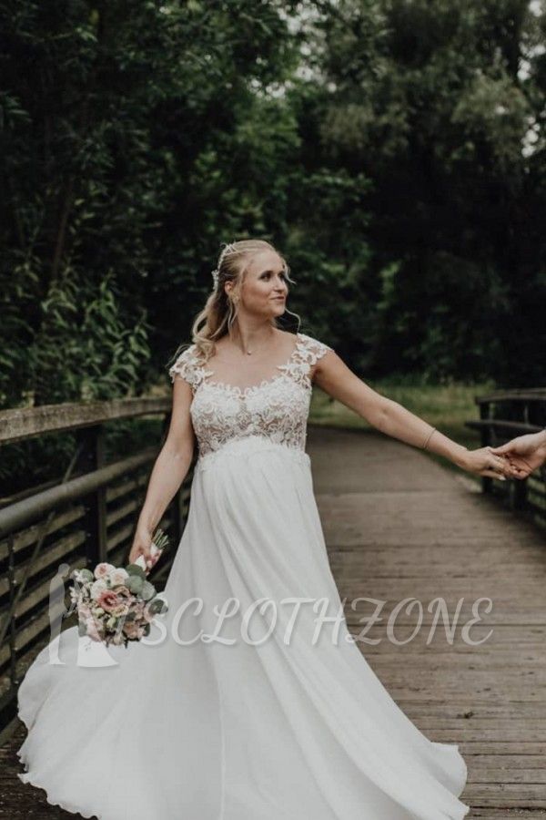 Elegant White Lace Long A-Line Tulle Wedding Dress