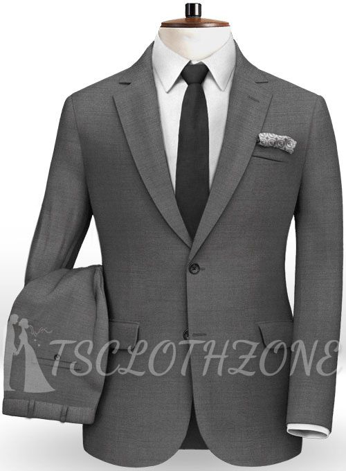 Grauer Anzug aus Twill-Wolle mit fallendem Revers | Zweiteiliger Anzug