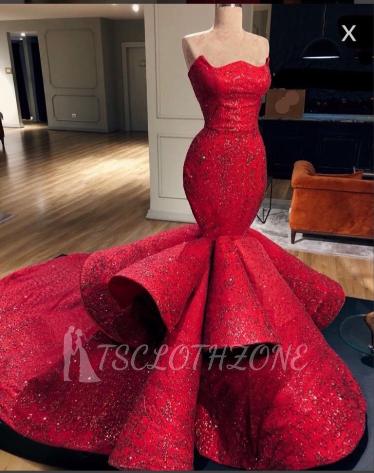 Gorgeous Mermaid Strapless Beadings Prom Dress with Court Train