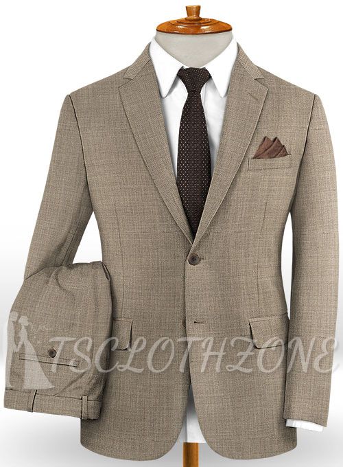 Light brown wool notched lapel casual suit | two-piece suit
