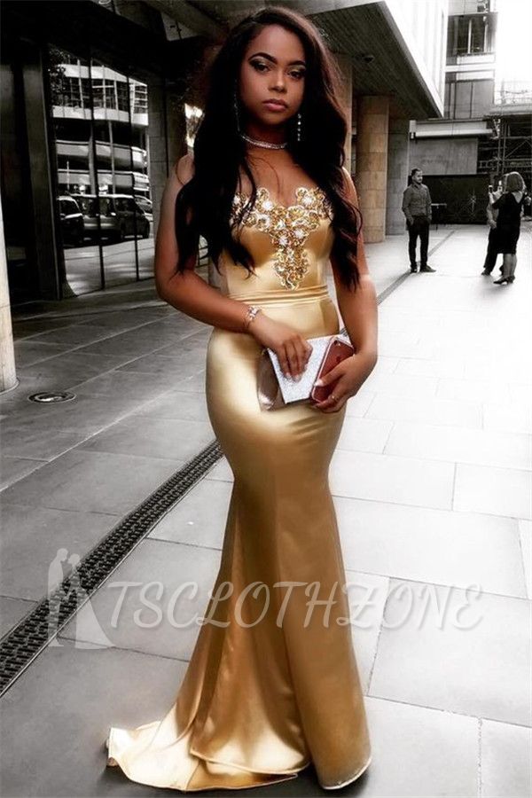 Sweetheart Sparkle Crystals Gold Evening Dresses Sexy Mermaid Cheap 2022 Prom Dress