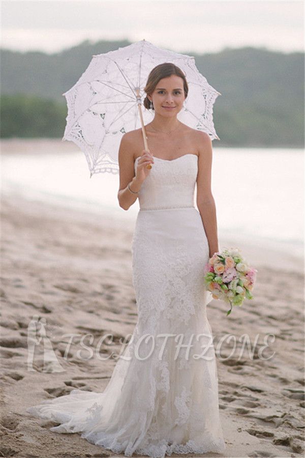Spitze-Hochzeitskleider 2022 für Sommer-Strand-Meerjungfrau-trägerloses elegantes Brautkleid