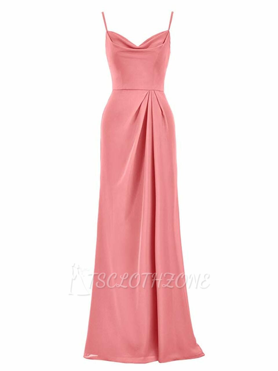 Long Chiffon Pink Spaghetti Party Evening Bridesmaid Dress