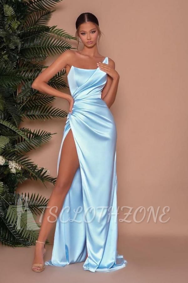 Simple Long Sling Side Slit Evening Dress Blue