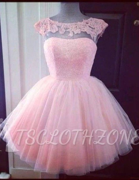 Cute Pink Lace Mini Homecoming Dress Simple Tulle Short Party Dresses with Puffy Skirt