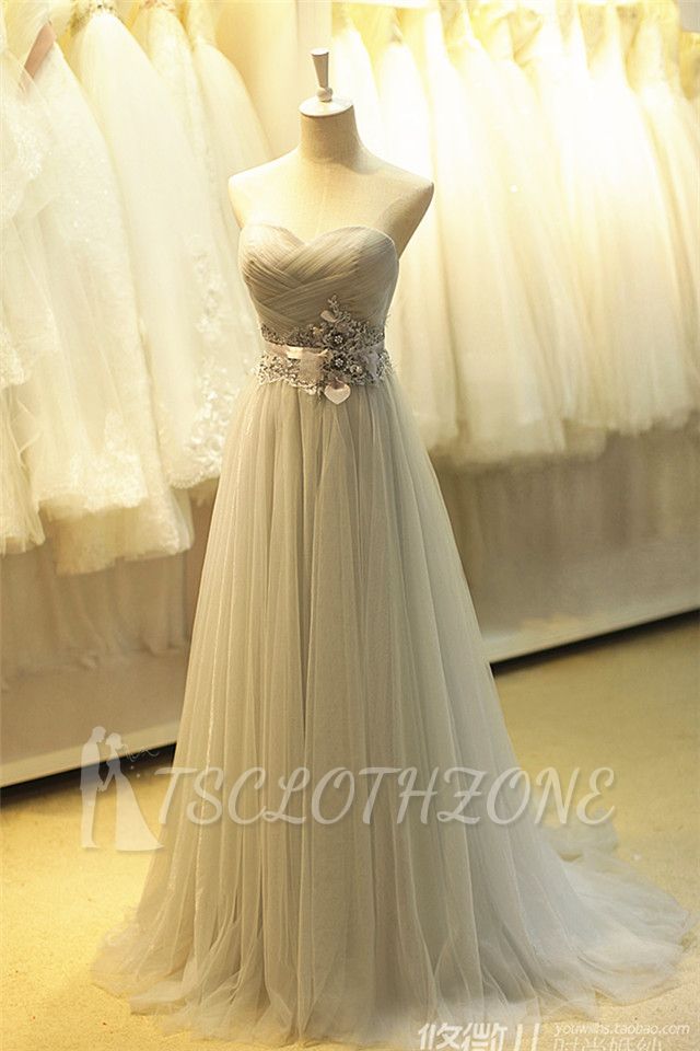 Formal Sweetheart Tulle Long Grey Prom Dresses Plus Size Cheap Lace-up High Quality Evening Gowns BA3828