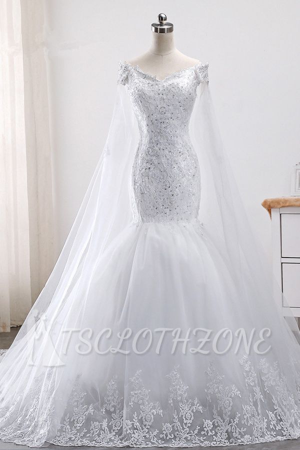 TsClothzone Glamorous Off-the-Shoulder Mermaid Wedding Dress Sweetheart Tulle Appliques Beadings Bridal Gowns On Sale