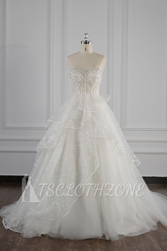 TsClothzone Glamorous Ball Gown Strapless Beadings Wedding Dress Sequined Layers Tulle Bridal Gowns On Sale