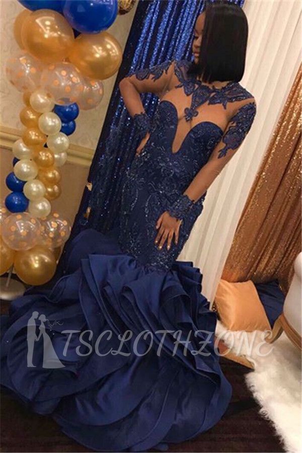 Beads Appliques Ruffles Prom Dresses | Fit and Flare Sheer Tulle Evening Gowns