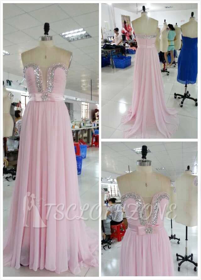 New Arrival Sweetheart Chiffon Prom Dress A-Line Crystal Formal Occasion Dresses