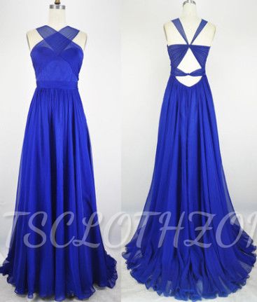 Sexy Popular Royal Blue Evening Dress Chiffon Backless Long 2022 Prom party Dress with Open Back