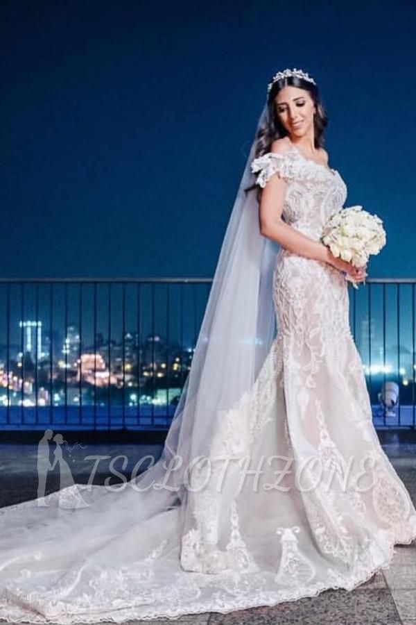 Gorgeous Off Shoulder Lace Tulle Bridal Gown
