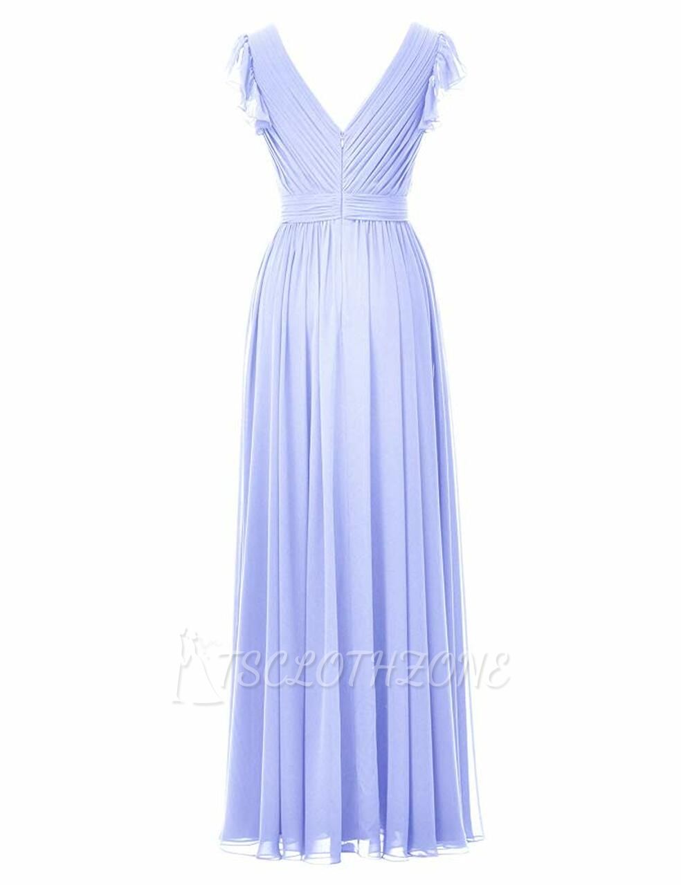 Lavendel A-Linie V-Ausschnitt langes Chiffon-Brautjungfernkleid