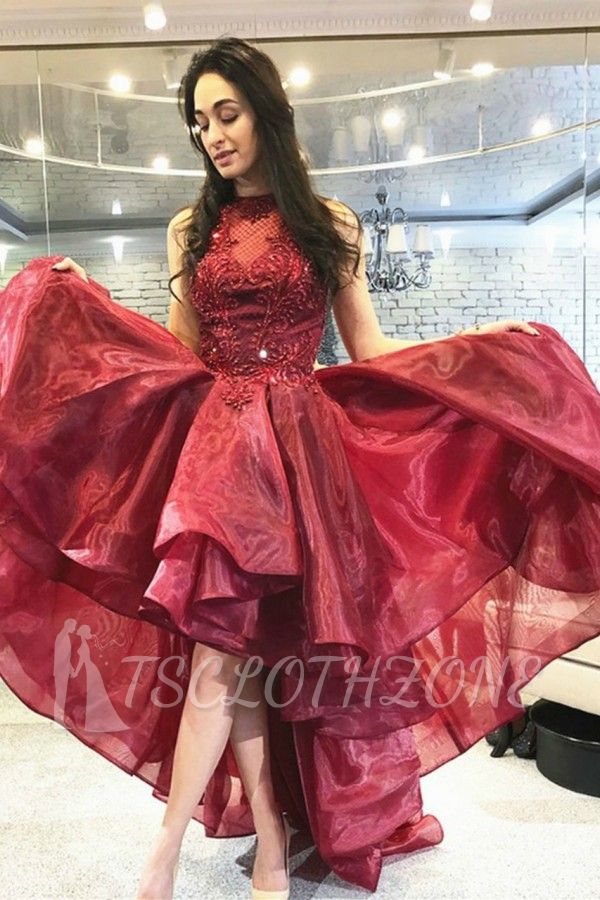 Burgundy Tulle lace hi-Lo Dancing Party Dress Homecoming Dress