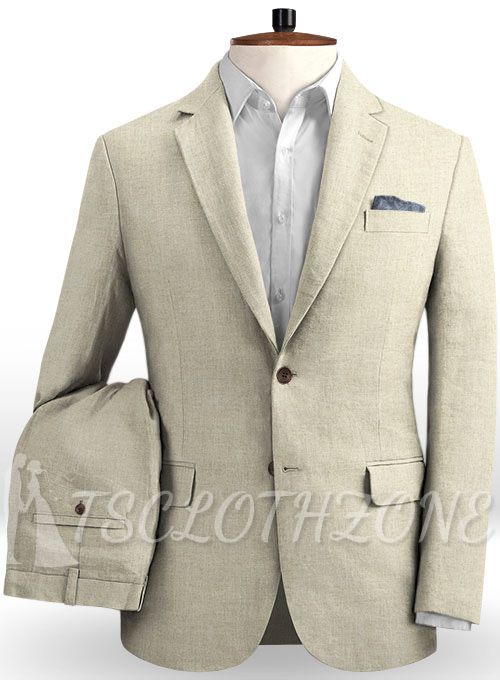 Beige Business-Anzug mit 2 Knöpfen und schmaler Passform aus Leinen