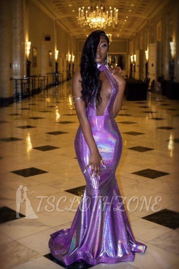 High Neck Hollow Neckline Sleeveless Floor Length Mermaid Prom Dresses