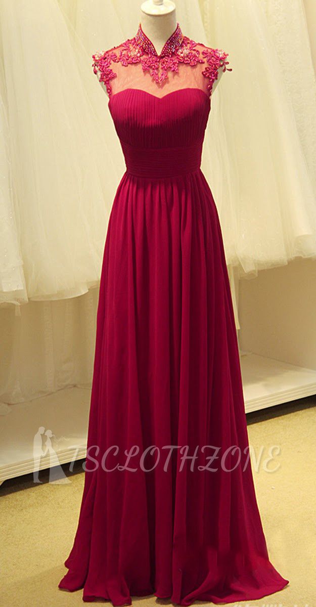 Elegante Rubin-Chiffon-hohe Ansatz-lange Abendkleider Durchscheinende Oberseite, die Applikationen bördelt Mutter-Kleider