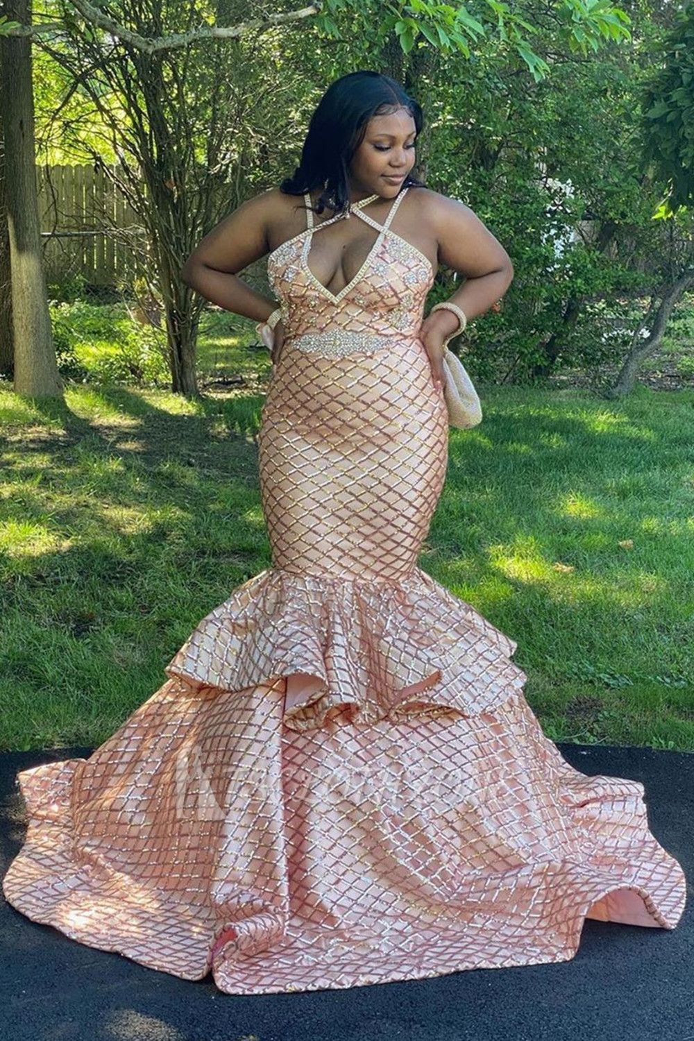 Halter Gold Slim Mermaid Prom Dress