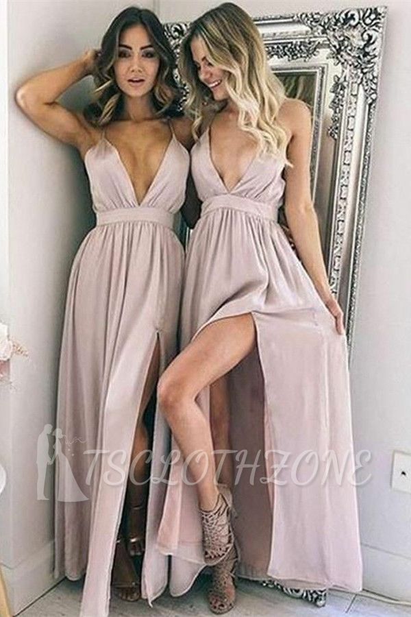 Sexy Affordable V-Neck Evening Dresses | Side Slit Floor Length Formal Formal Party Dresseses