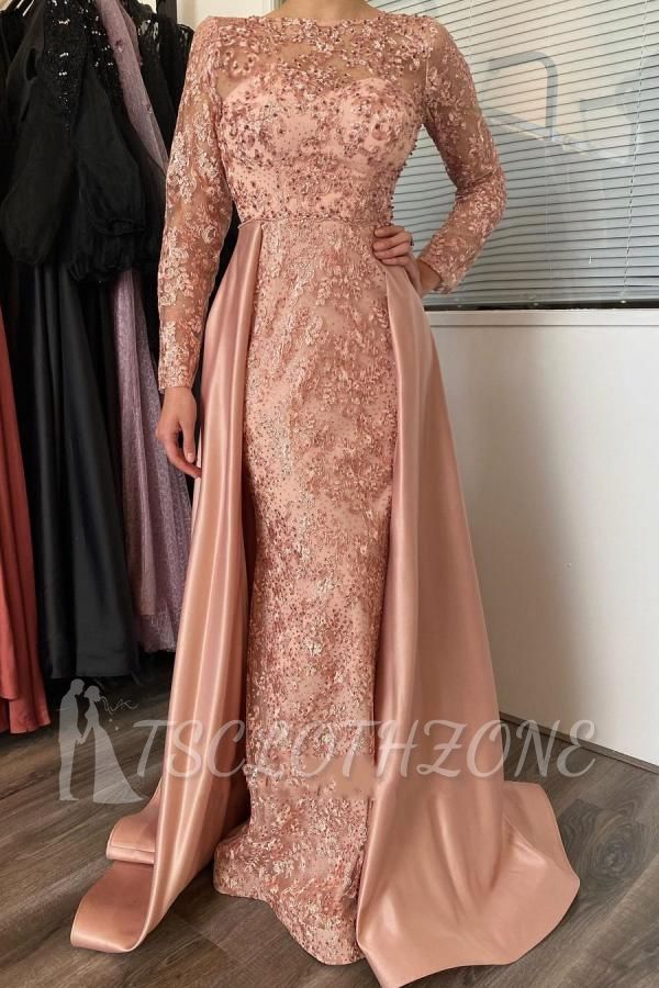 Chic Long Sleeves Mermaid Evening Gown with Detachable Train